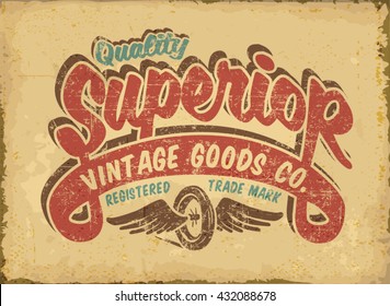 vintage quality label. t-shirt typography design. flying wheel, superior t-shirt print
