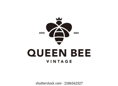 Vintage Queen Bee with crown Logo Vector Design template