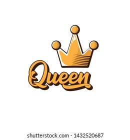 vintage queen crown vector icon with text isolated on white background. funny girls print for tee or poster with princess crown and text