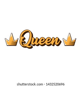 vintage queen crown vector icon with text isolated on white background. funny girls print for tee or poster with princess crown and text