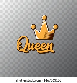vintage queen crown vector icon with text isolated on transparent background. funny girls print for tee or poster with princess crown and text