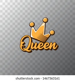 vintage queen crown vector icon with text isolated on transparent background. funny girls print for tee or poster with princess crown and text