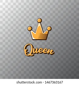 vintage queen crown vector icon with text isolated on transparent background. funny girls print for tee or poster with princess crown and text