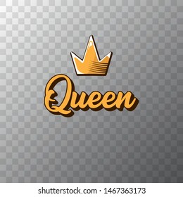 vintage queen crown vector icon with text isolated on transparent background. funny girls print for tee or poster with princess crown and text