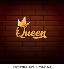 vintage queen crown vector icon with text isolated on red brick wall  background. funny girls print for tee or poster with princess crown and text