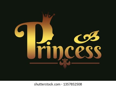 Vintage queen silhouette. Medieval queen profile. Elegant outline silhouette of a female head. Fashion shop or hair saloon emblem design. Royal emblem with P letter and princess word