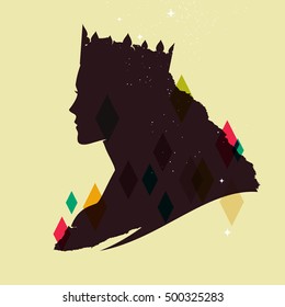 Vintage queen silhouette Medieval queen profile