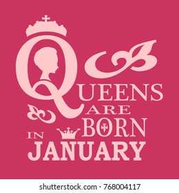 Vintage queen silhouette. Medieval queen profile. Elegant silhouette of a female head. Queens are born in november text. Motivation quote vector.