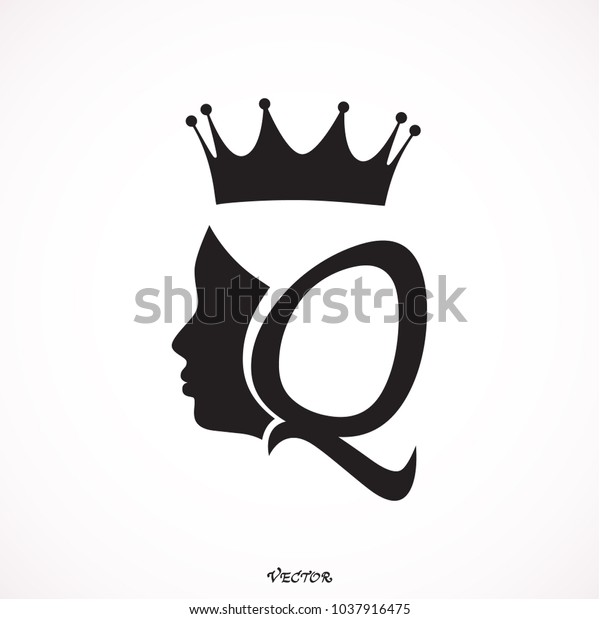 ビンテージクイーンシルエット 中世の女王像 Qの文字の王室の紋章 プリンセスフラットスタイルのファッションブランド のベクター画像素材 ロイヤリティ フリー