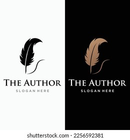 Vintage quill pen logo creative design and with ink.Classic and luxury stationery illustration.