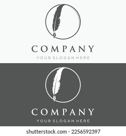 Vintage quill pen logo creative design and with ink.Classic and luxury stationery illustration.