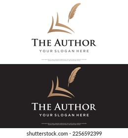 Vintage quill pen logo creative design and with ink.Classic and luxury stationery illustration.