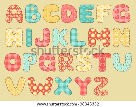 Vintage quilt alphabet. Set patchwork letters. Vector illustration.