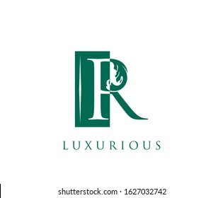 Vintage R Letter Swirl Logo. Green and White R With Classy Leaves Shape design perfect for fashion, Jewelry, Beauty Salon, Cosmetics, Spa, Hotel and Restaurant Logo. 