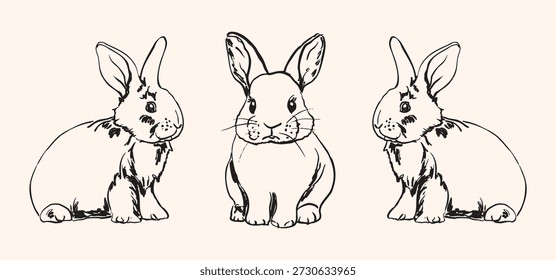 Antiguas colección de conejo con conejitos mullidos lindos. Ideal para diseños de Pascua, decoración de vivero, temas de bebé, marca de primavera, estampados de temporada y encantadoras obras de arte de animales.