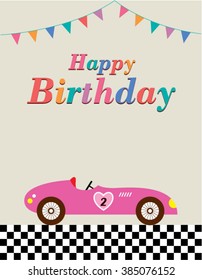 vintage race car happy birthday greeting card vector