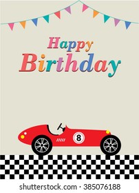 vintage race car happy birthday greeting card vector