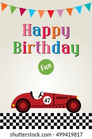 vintage race car happy birthday greeting card vector