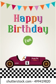 vintage race car happy birthday greeting card vector