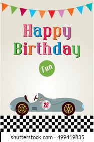 vintage race car happy birthday greeting card vector