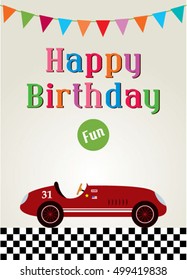 vintage race car happy birthday greeting card vector