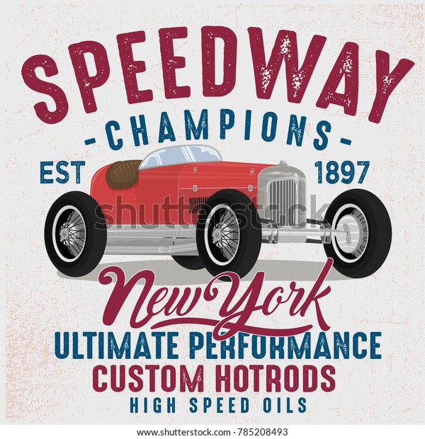 vintage
race car illustration with typography,
vector