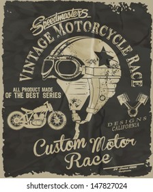 vintage race car and motorcycle for printing.