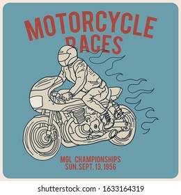 Vintage race car for printing. VIntage motorcycle garage design