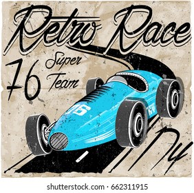 Vintage race car for printing an old school race poster with a retro race car set