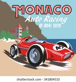 Vintage Race Car For Printing.Monaco Retro Car Race.