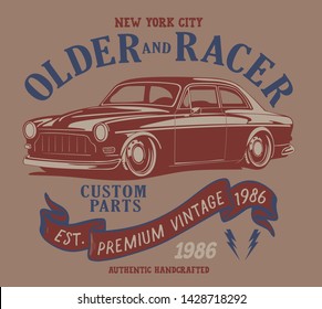 vintage race car for printing.vector old school poster.