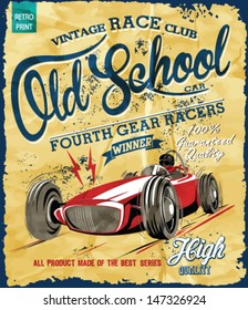 Vintage Race Car For Printing.vector Old School Poster.