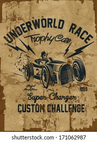 vintage race car for printing.vector old school race poster.