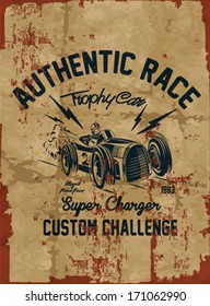 Vintage Race Car For Printing.vector Old School Race Poster.