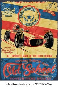 Vintage Race Car For Printing.vector Old School Poster.