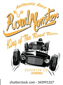 vintage race car for printing.vector old school race poster.