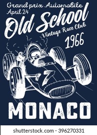 Vintage Race Car For Printing.vector Old School Poster.