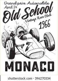 vintage race car for printing.vector old school poster.