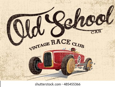 Vintage Race Car For Printing.vector Old School Poster.