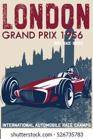 Vintage Race Car For Printing.vector Old School Poster.