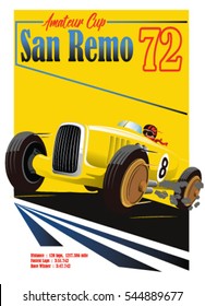 Vintage Race Car For Printing.vector Old School Poster.