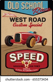 vintage race car for printing.vector old school race poster.retro race car set