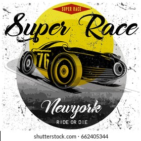 vintage race car for printing.vector old school race poster.