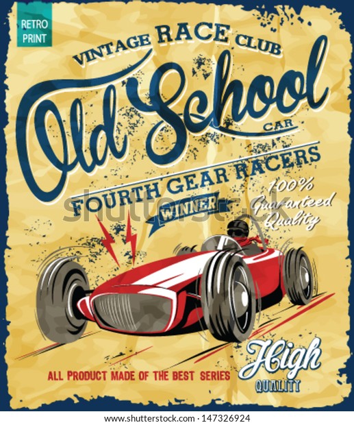 vintage\
race car for printing.vector old school\
poster.