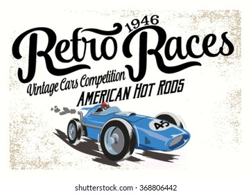 vintage race car for printing.vector  poster