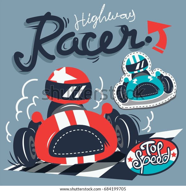 Vintage\
race cars typography t-shirt graphic isolated on gray background\
illustration vector, print for children wear.\
