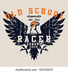 Vintage race and eagle t-shirt graphic