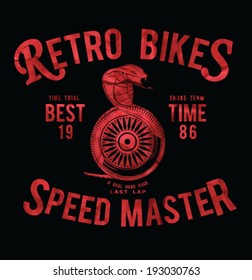 vintage race motorbike and snake illustration for printing