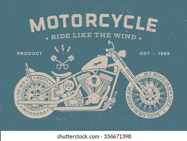 Vintage race motorcycle old school style. Poster and print for t-shirt. Vector illustration