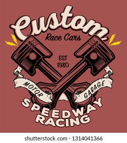 vintage race and pistons illustration for t-shirt print